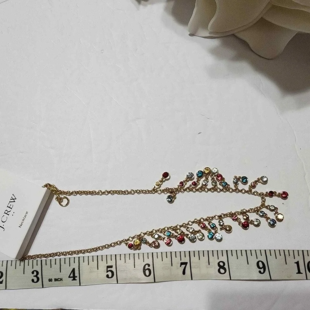 J. Crew Gold Tone Multicolor Crystal Fringe‎ Dangle Statement Necklace NEW